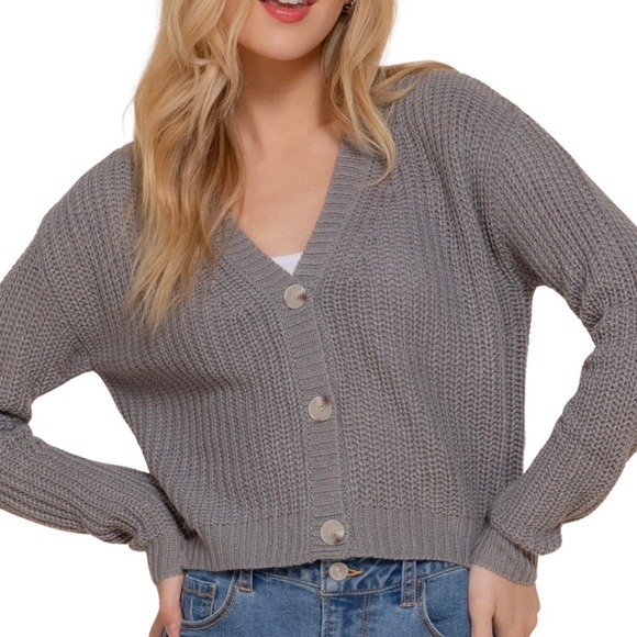 NWT Gray Long Sleeve Sweater Cardigan - Picture 3 of 5